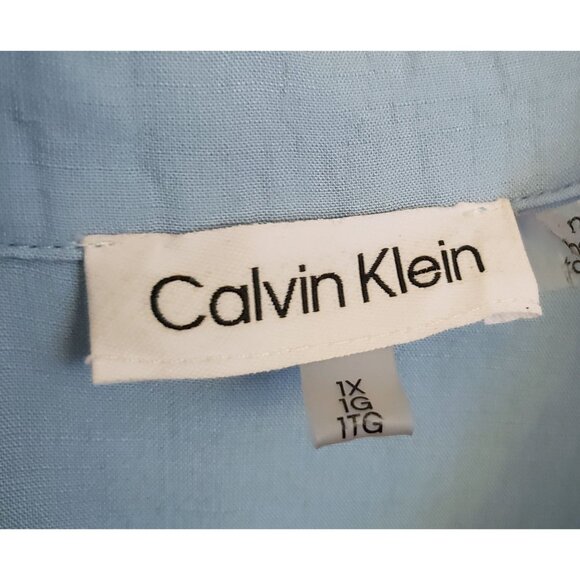 Calvin Klein Lt Blue Oversized Slightly Cropped Cotton Blend Button Up Shirt 1X - Picture 5 of 6